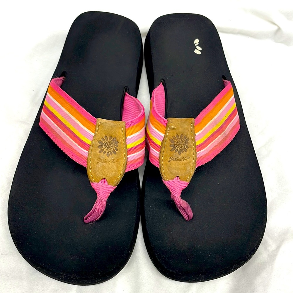 Yellow box canvas and leather sandals ladies sz 7